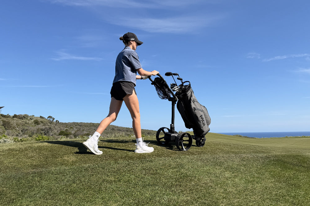 The Ultimate Walking Golf Cart: Meet the MGI E-BOOST Push Cart With a Kick